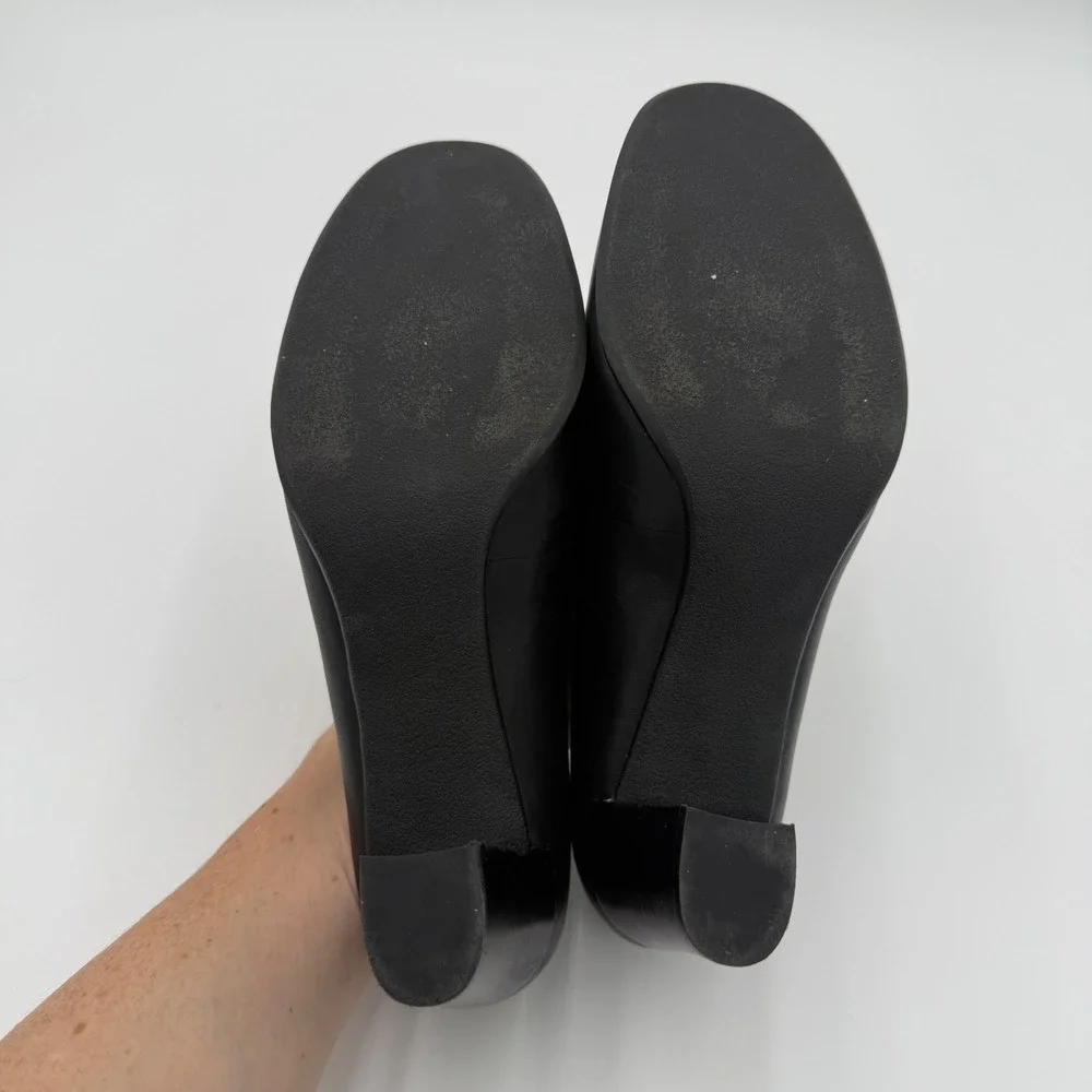 Franco‎ Sarto Nolan Pump Black Leather Block Heel Loafers High Heels Shoes 9.5